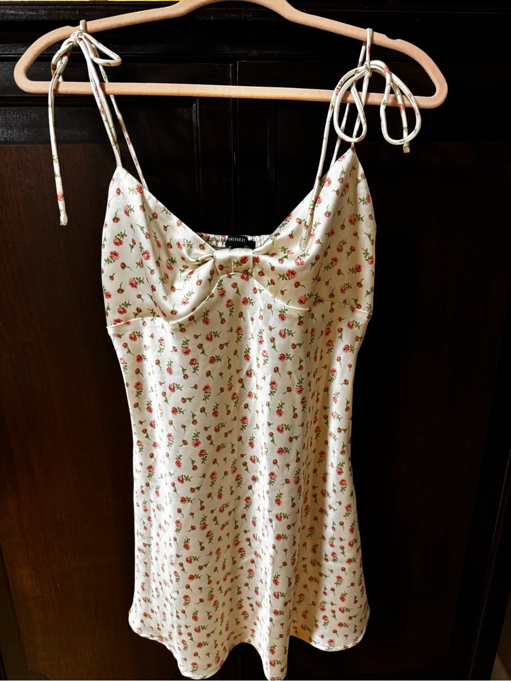 Forever 21 Cream Slip Dress with Pink Rose Print